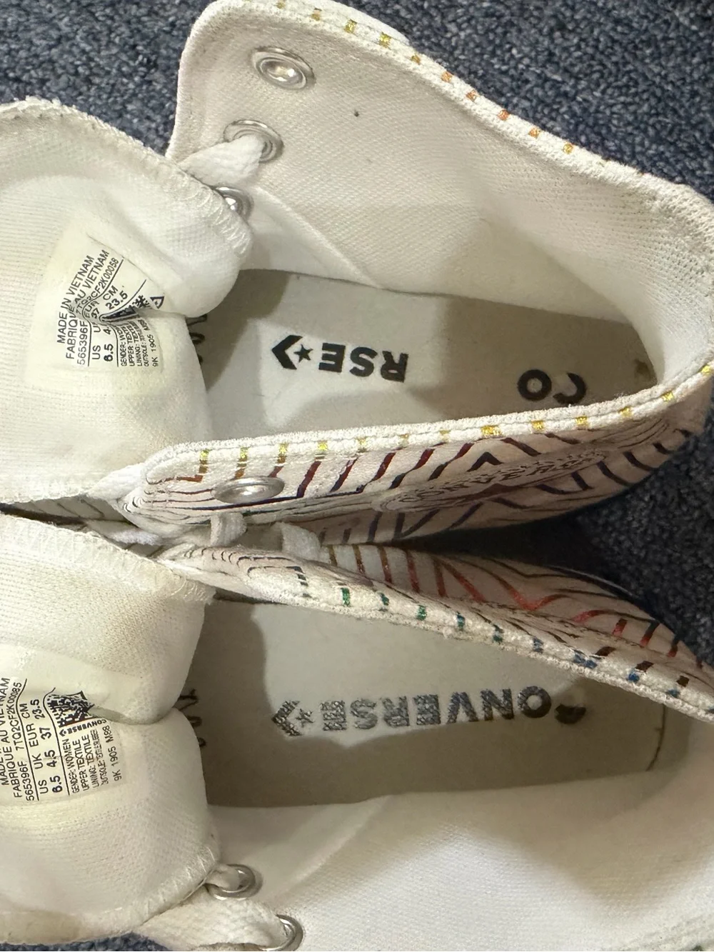 Converse Cream High-Top Sneakers with Multicolor Chevron Lines